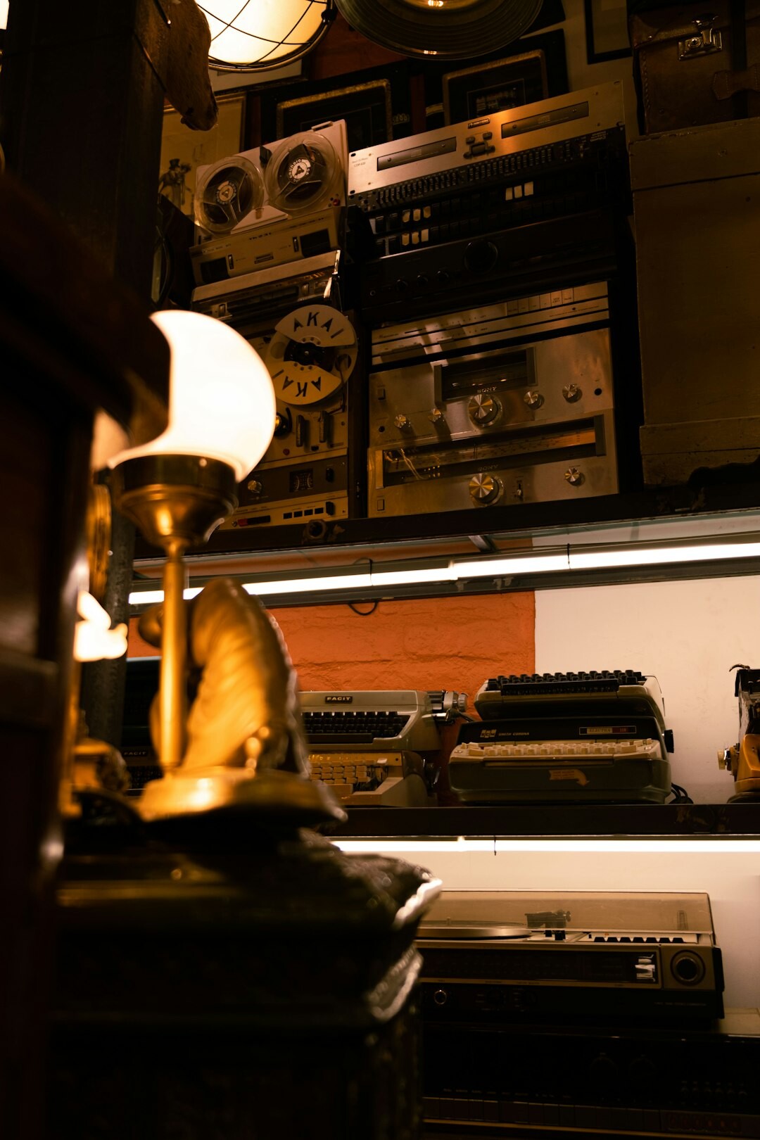 Vintage television broadcast studio with cameras and lights